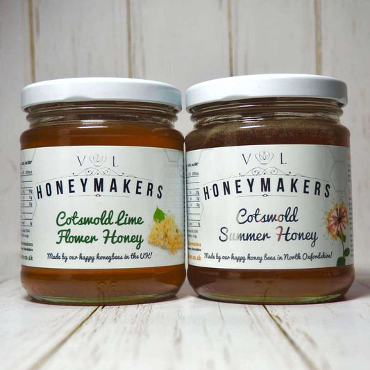 Cotswold lime flower honey and Cotswold summer honey. Each 340g