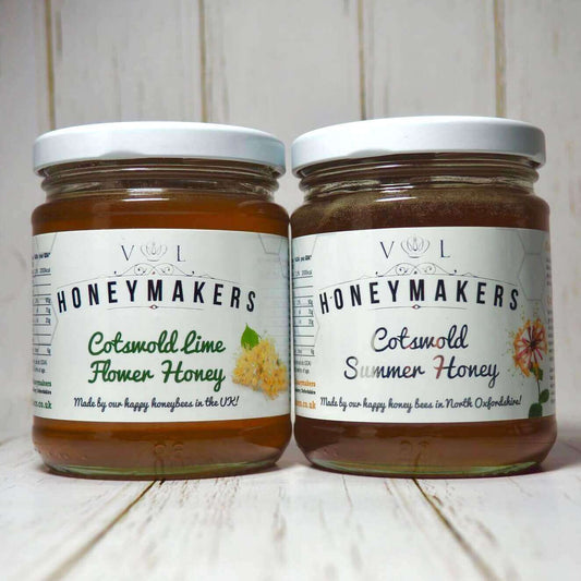 Cotswold lime flower honey and Cotswold summer honey. Each 340g